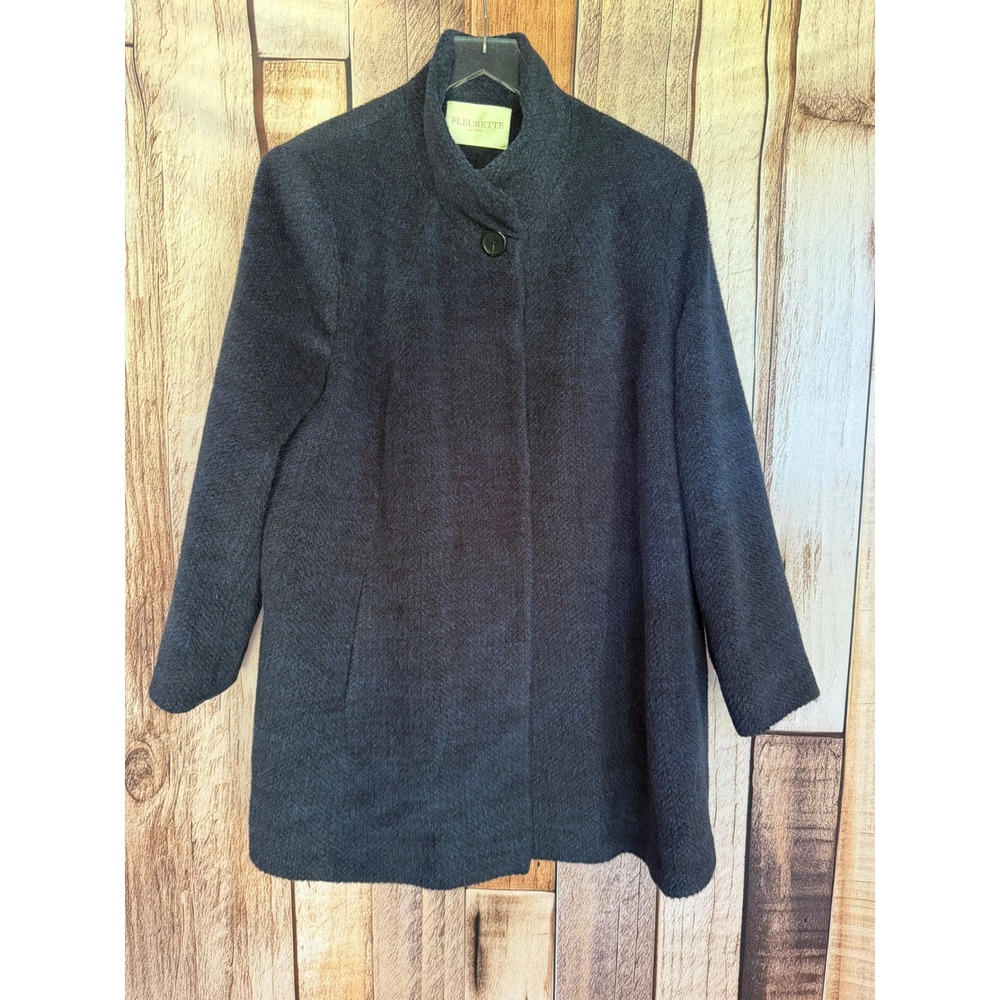 Fleurette Suri Alpaca Swing Coat Blue Timeless Quiet Luxury Made USA Size 20
